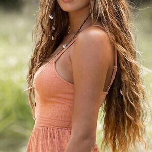 Roxy Beach Hangs Smocked Mini Dress Toasted Nut 90s GVC XS